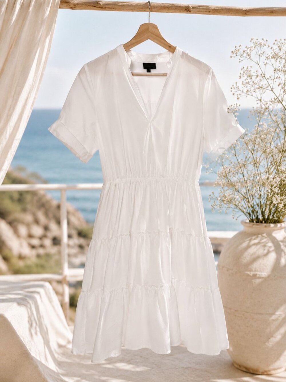 White Cottagecore Midi Dress Romantic Summer Vacation Size S